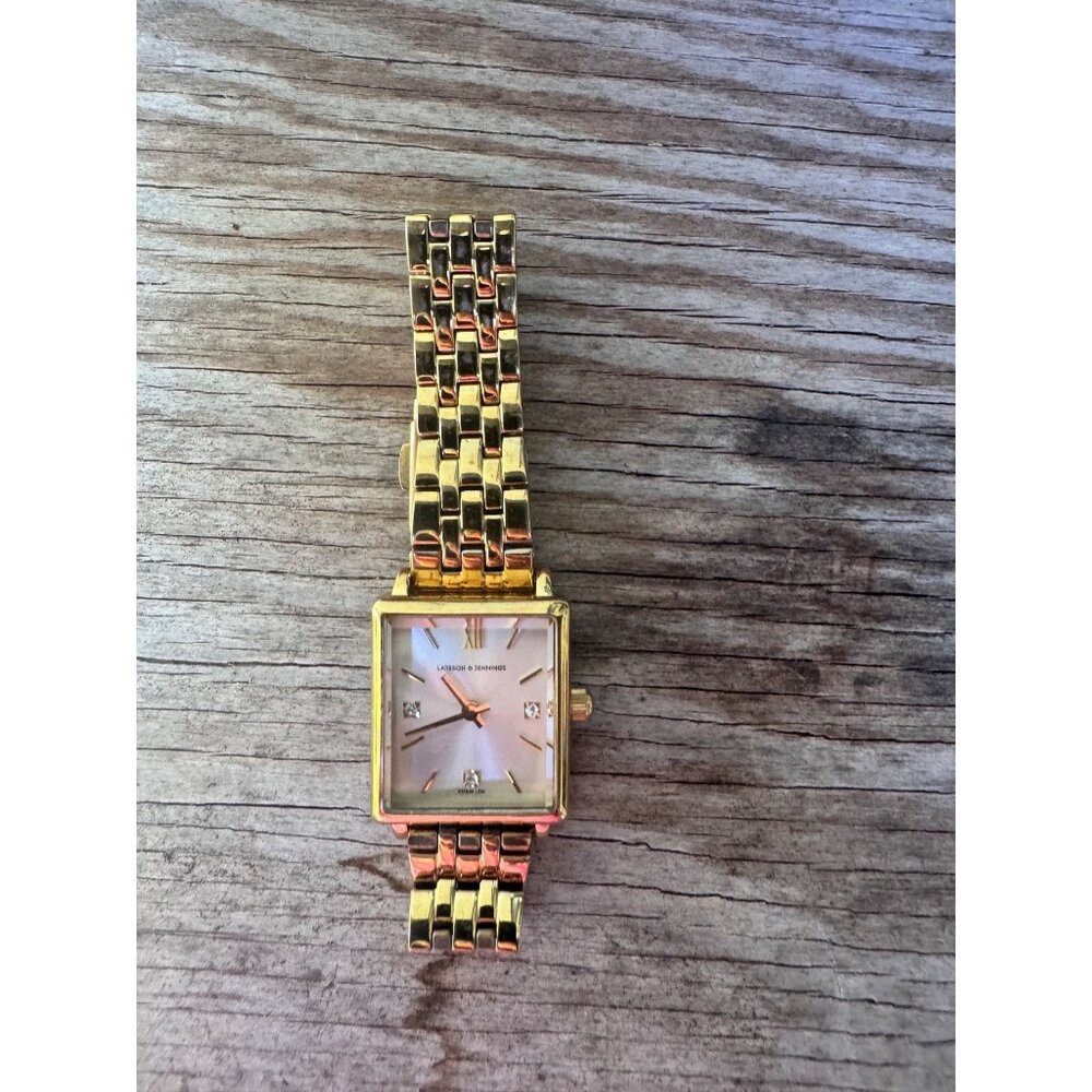 Larsson & Jennings Watch Women Gold Tone Square Crystal Dial Working Extra Link
